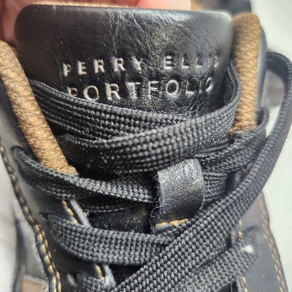 PERRY ELLIS Portfolio LEATHER Sneakers Shoes (4 Leather STRIPES) Men SIZE 9 WIDE - Picture 8 of 10